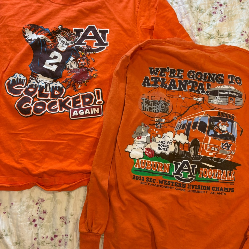 2010 2013 AU auburn tiger Cold Cocked Again champion Orange Long Sleeve Tee lot